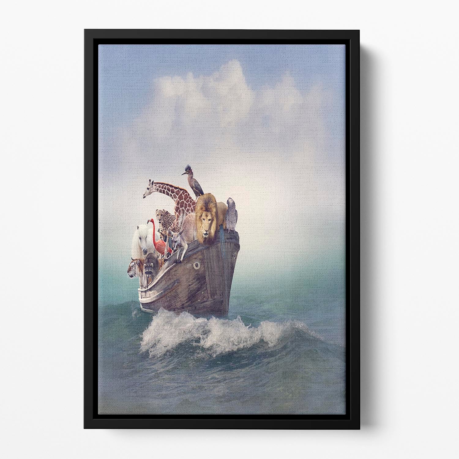Wild Animals and Birds in an Old Boat Floating Framed Canvas - Canvas Art Rocks - 2