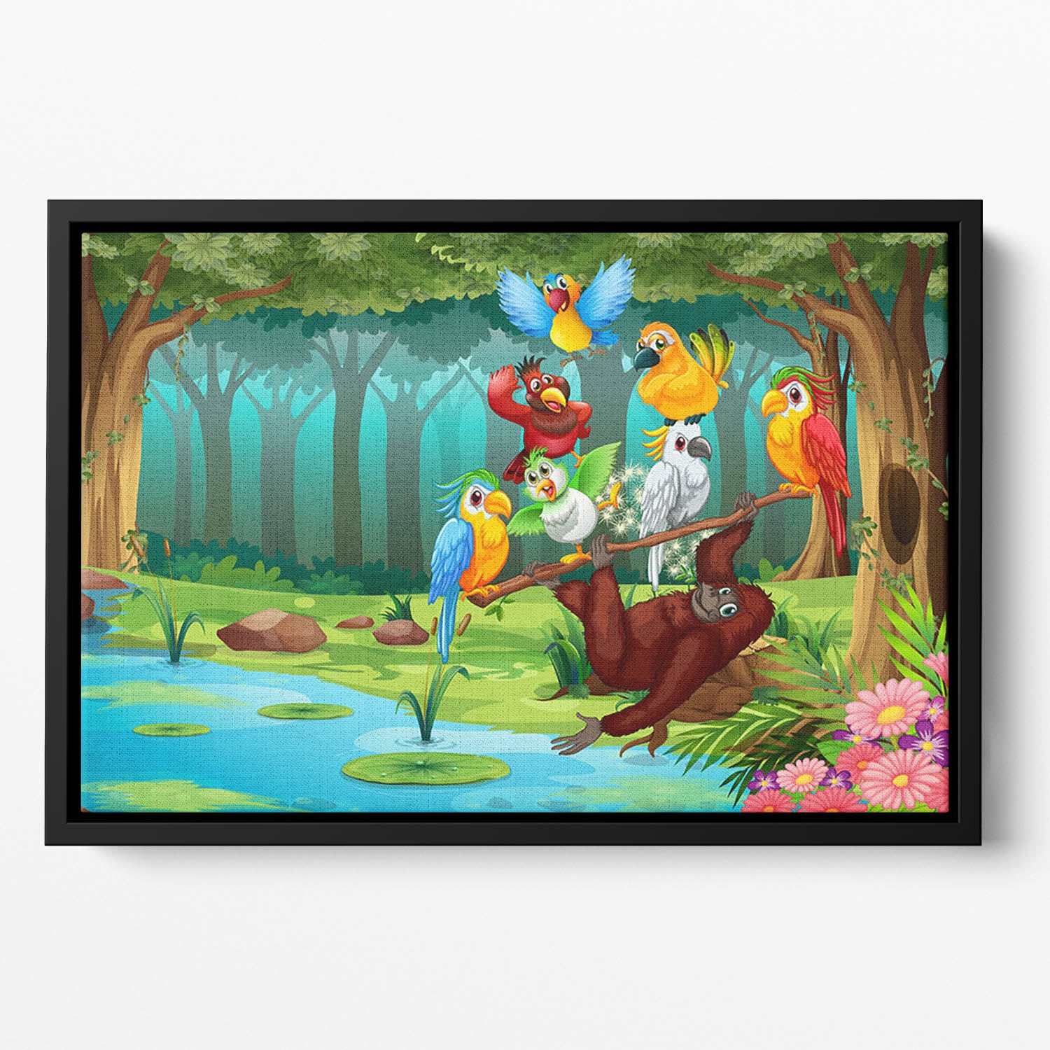 Wild animals in the forest illustration Floating Framed Canvas