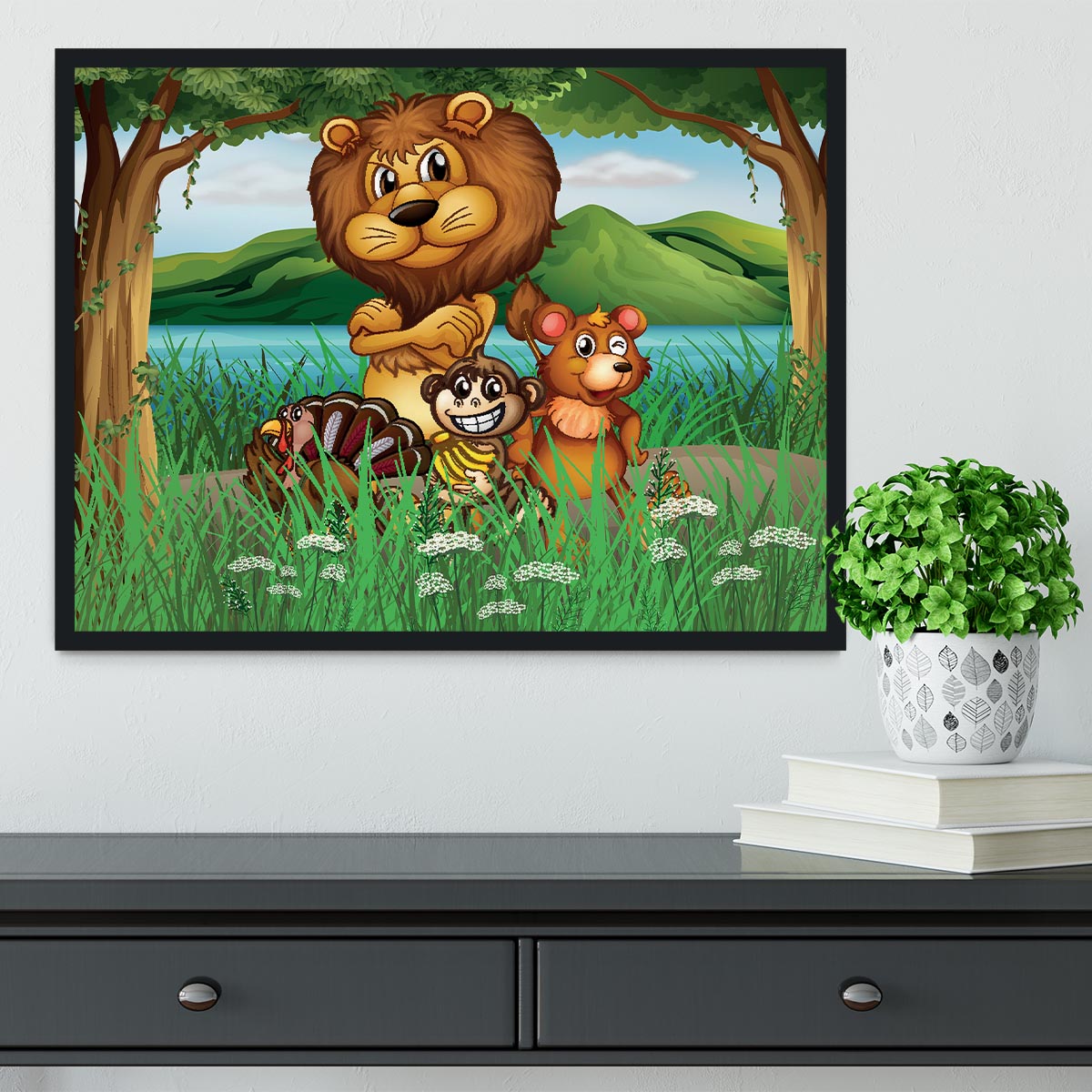 Wild animals in the jungle Framed Print - Canvas Art Rocks - 2