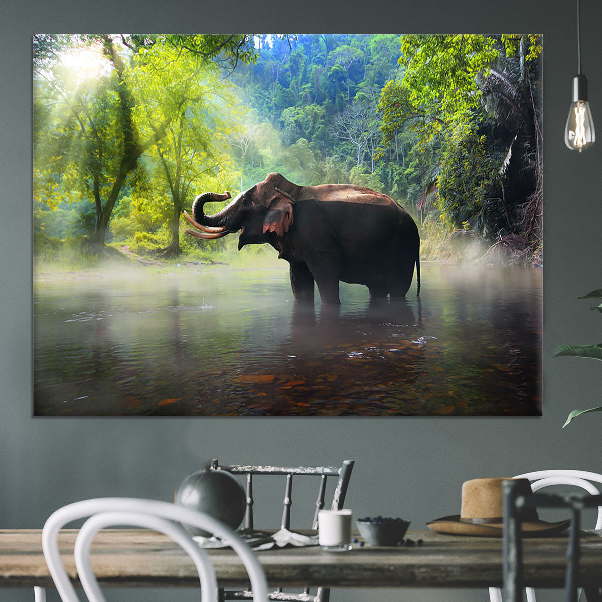 Wild elephant in the beautiful forest Canvas Print or Poster - Canvas Art Rocks - 3