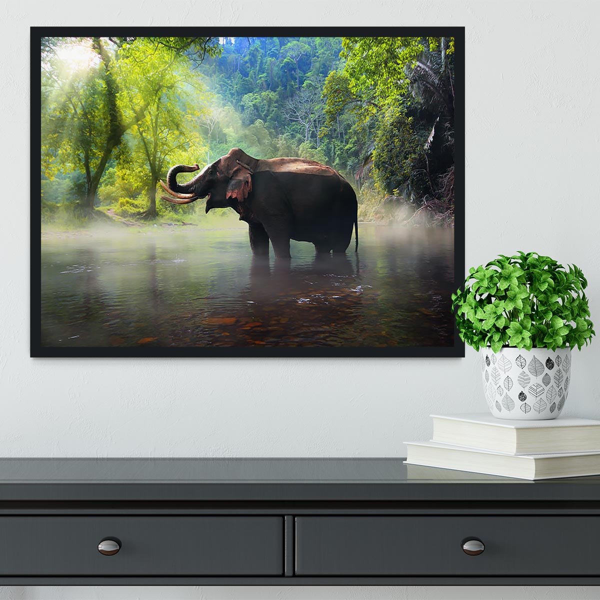 Wild elephant in the beautiful forest Framed Print - Canvas Art Rocks - 2