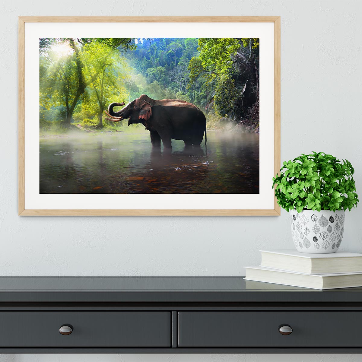 Wild elephant in the beautiful forest Framed Print - Canvas Art Rocks - 3