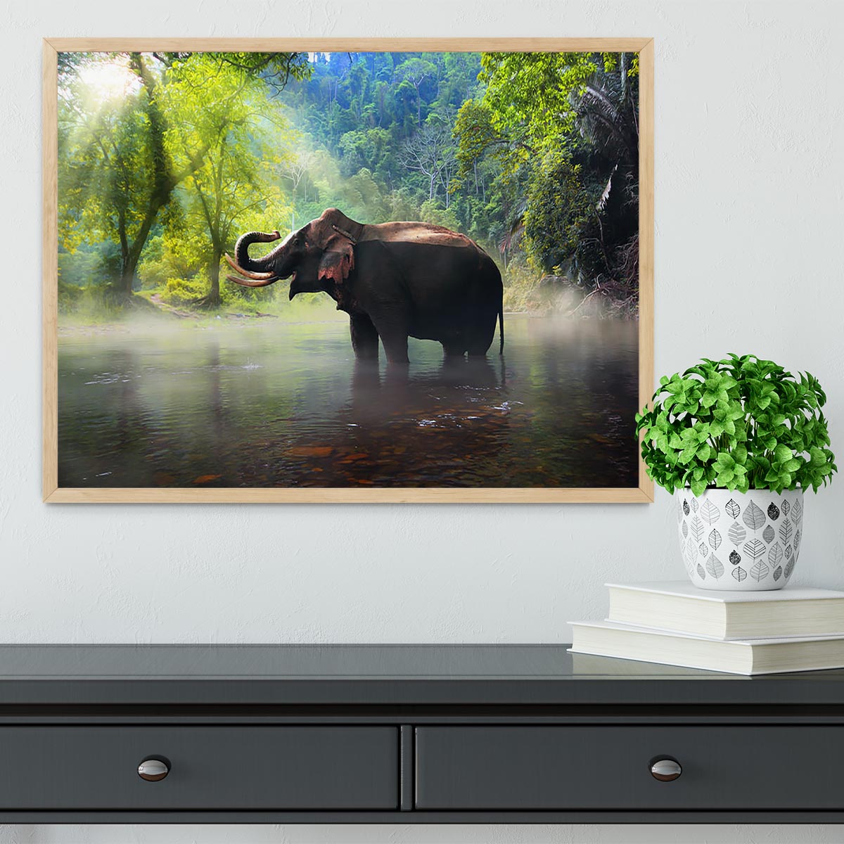 Wild elephant in the beautiful forest Framed Print - Canvas Art Rocks - 4