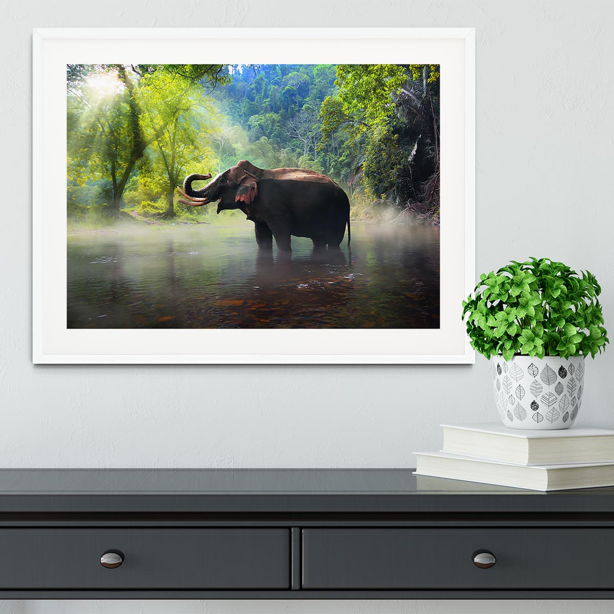 Wild elephant in the beautiful forest Framed Print - Canvas Art Rocks - 5