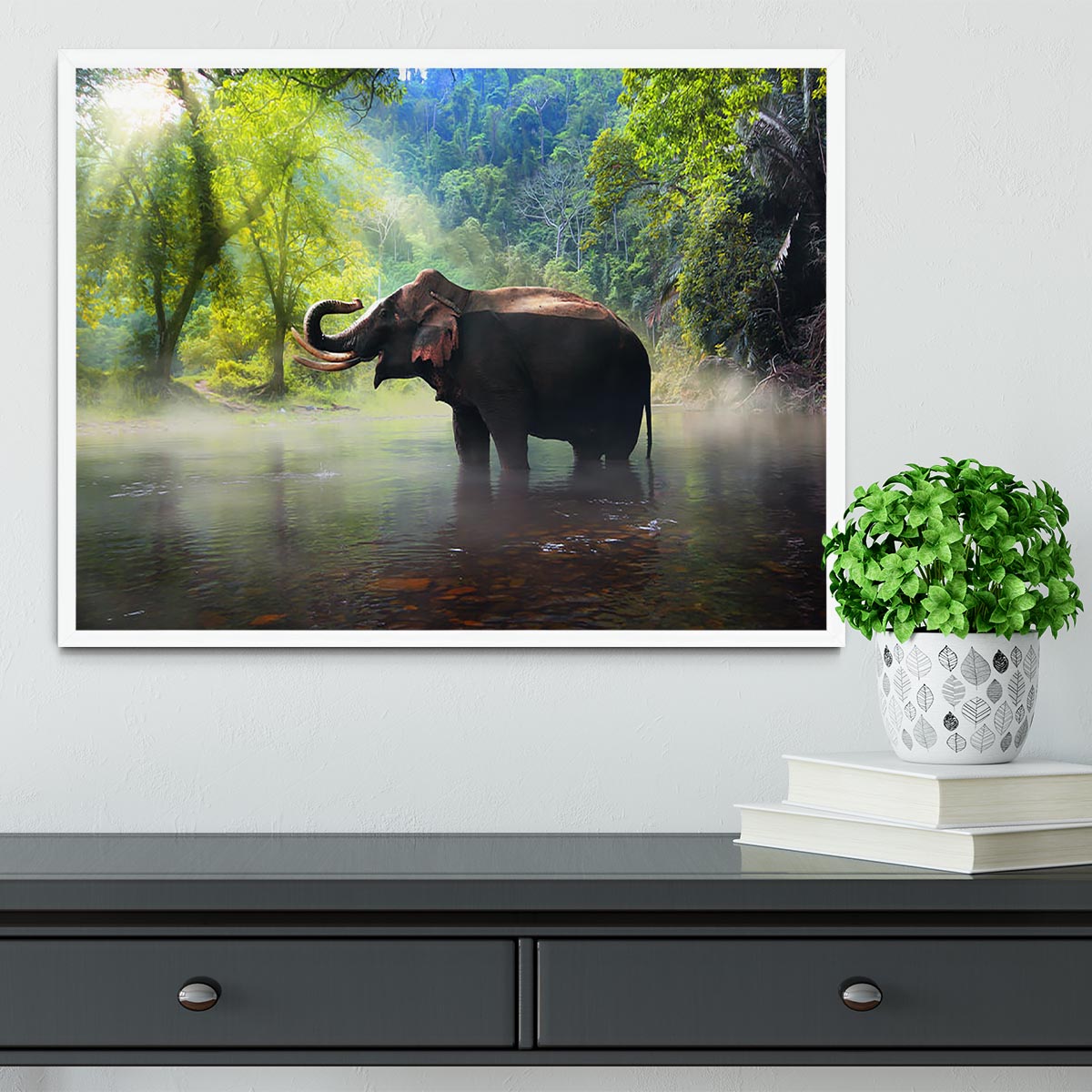 Wild elephant in the beautiful forest Framed Print - Canvas Art Rocks -6