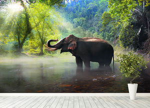 Wild elephant in the beautiful forest Wall Mural Wallpaper - Canvas Art Rocks - 4