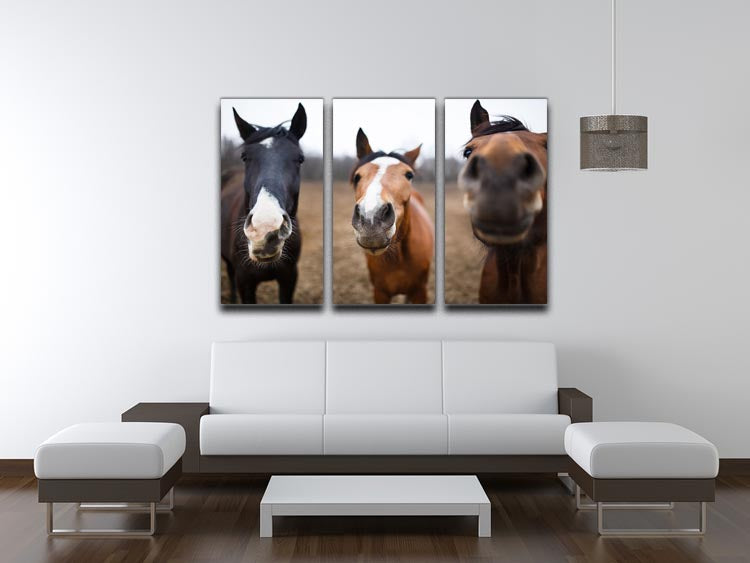 Wild horses on the meadow at spring time 3 Split Panel Canvas Print - Canvas Art Rocks - 3