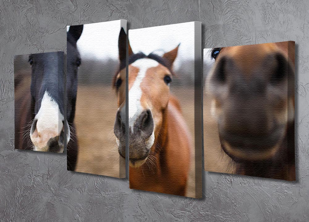 Wild horses on the meadow at spring time 4 Split Panel Canvas - Canvas Art Rocks - 2