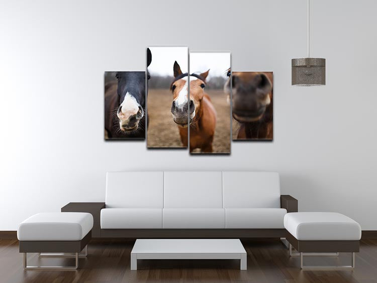 Wild horses on the meadow at spring time 4 Split Panel Canvas - Canvas Art Rocks - 3