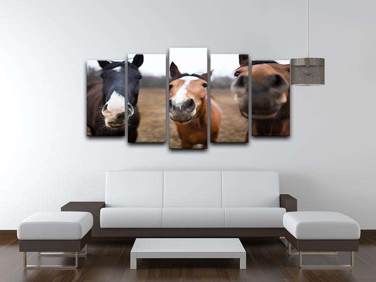 Wild horses on the meadow at spring time 5 Split Panel Canvas - Canvas Art Rocks - 3