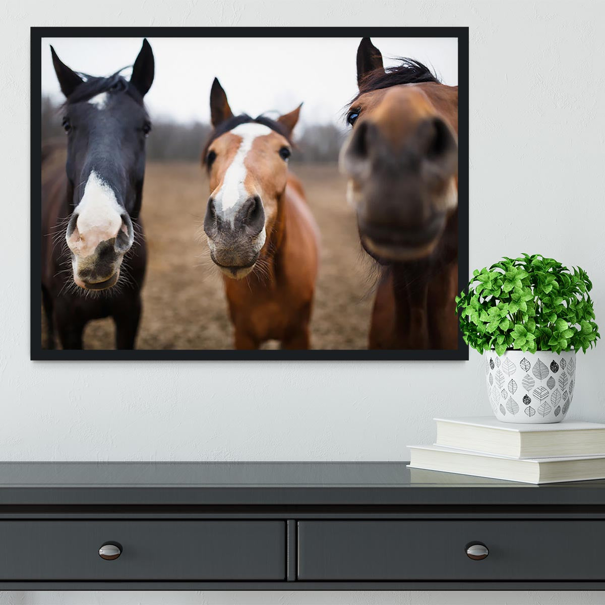 Wild horses on the meadow at spring time Framed Print - Canvas Art Rocks - 2
