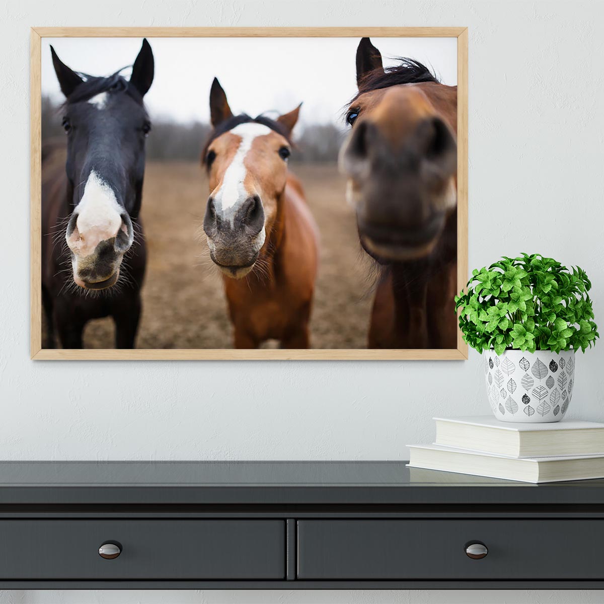 Wild horses on the meadow at spring time Framed Print - Canvas Art Rocks - 4