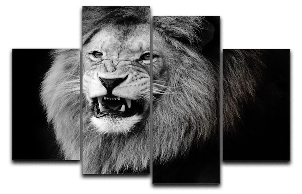 Wild lion portrait in black and white. 4 Split Panel Canvas - Canvas Art Rocks - 1