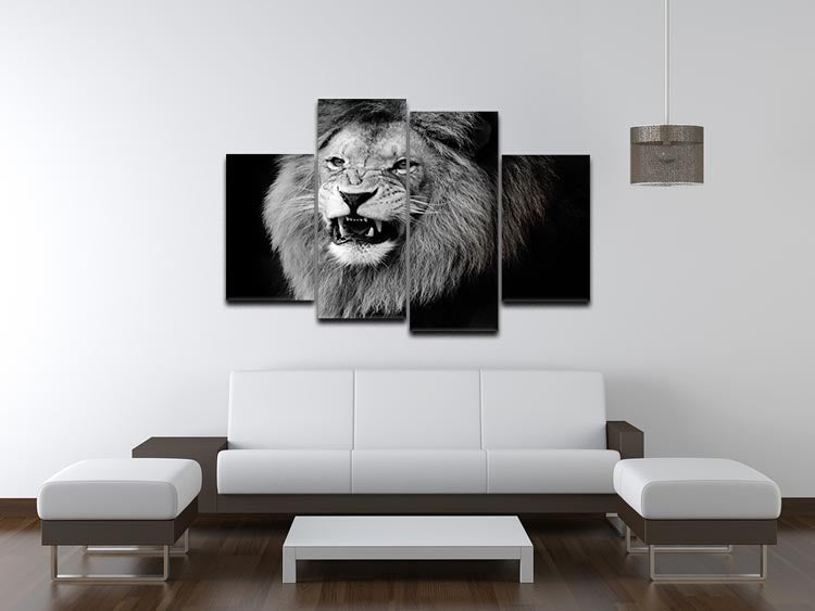 Wild lion portrait in black and white. 4 Split Panel Canvas - Canvas Art Rocks - 3