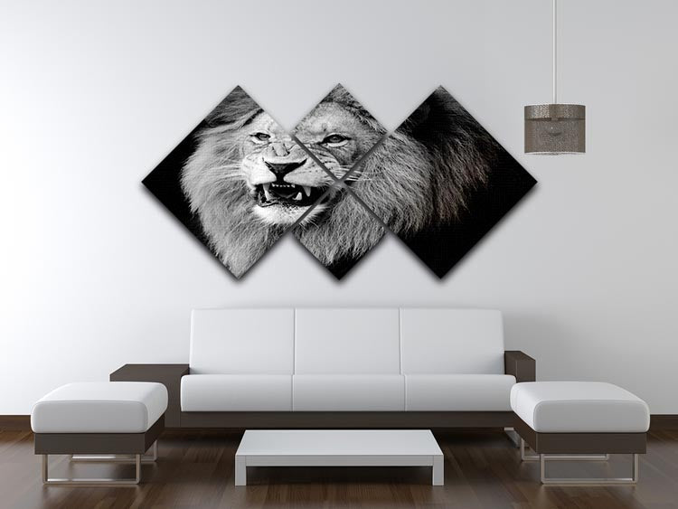 Wild lion portrait in black and white. 4 Square Multi Panel Canvas - Canvas Art Rocks - 3