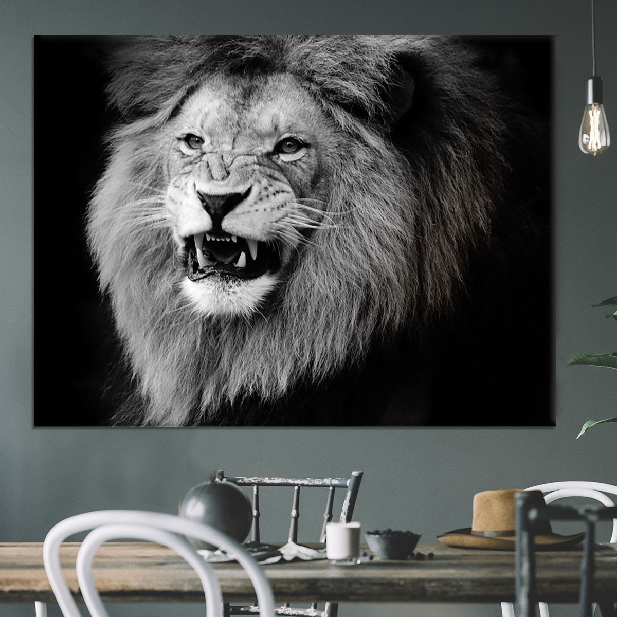 Wild lion portrait in black and white. Canvas Print or Poster - Canvas Art Rocks - 3