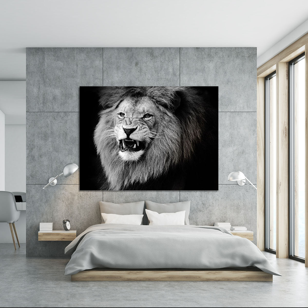 Wild lion portrait in black and white. Canvas Print or Poster - Canvas Art Rocks - 5