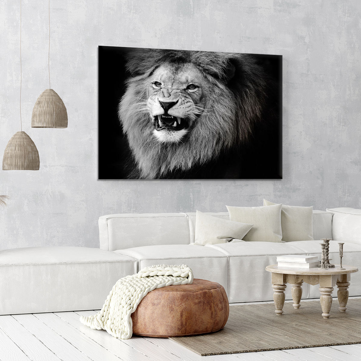 Wild lion portrait in black and white. Canvas Print or Poster - Canvas Art Rocks - 6