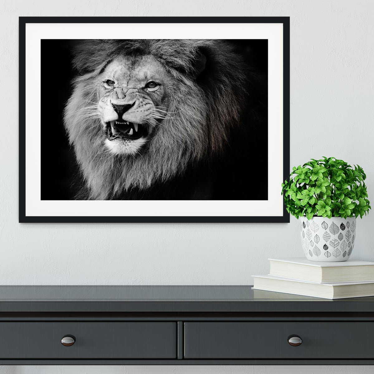 Wild lion portrait in black and white. Framed Print - Canvas Art Rocks - 1