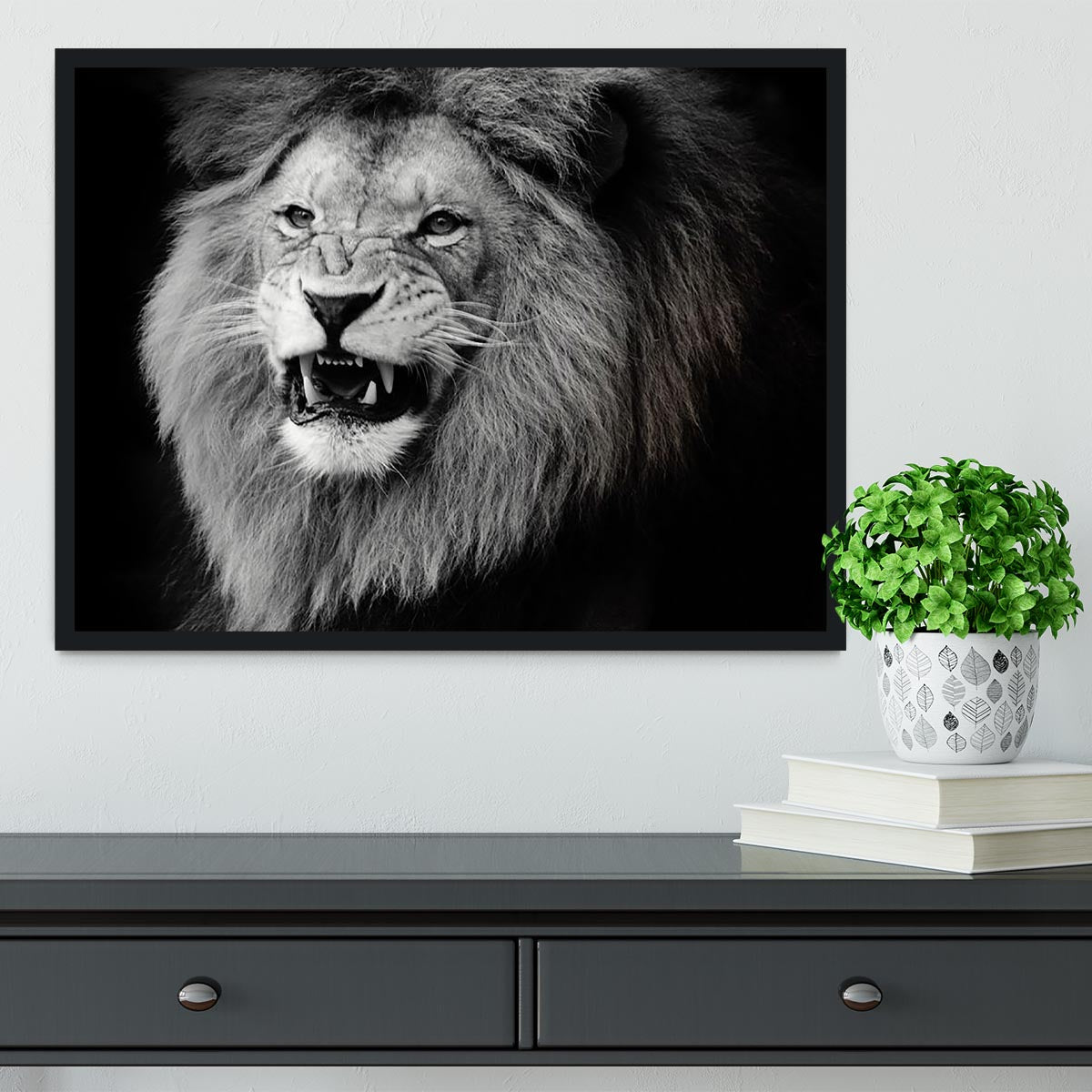 Wild lion portrait in black and white. Framed Print - Canvas Art Rocks - 2