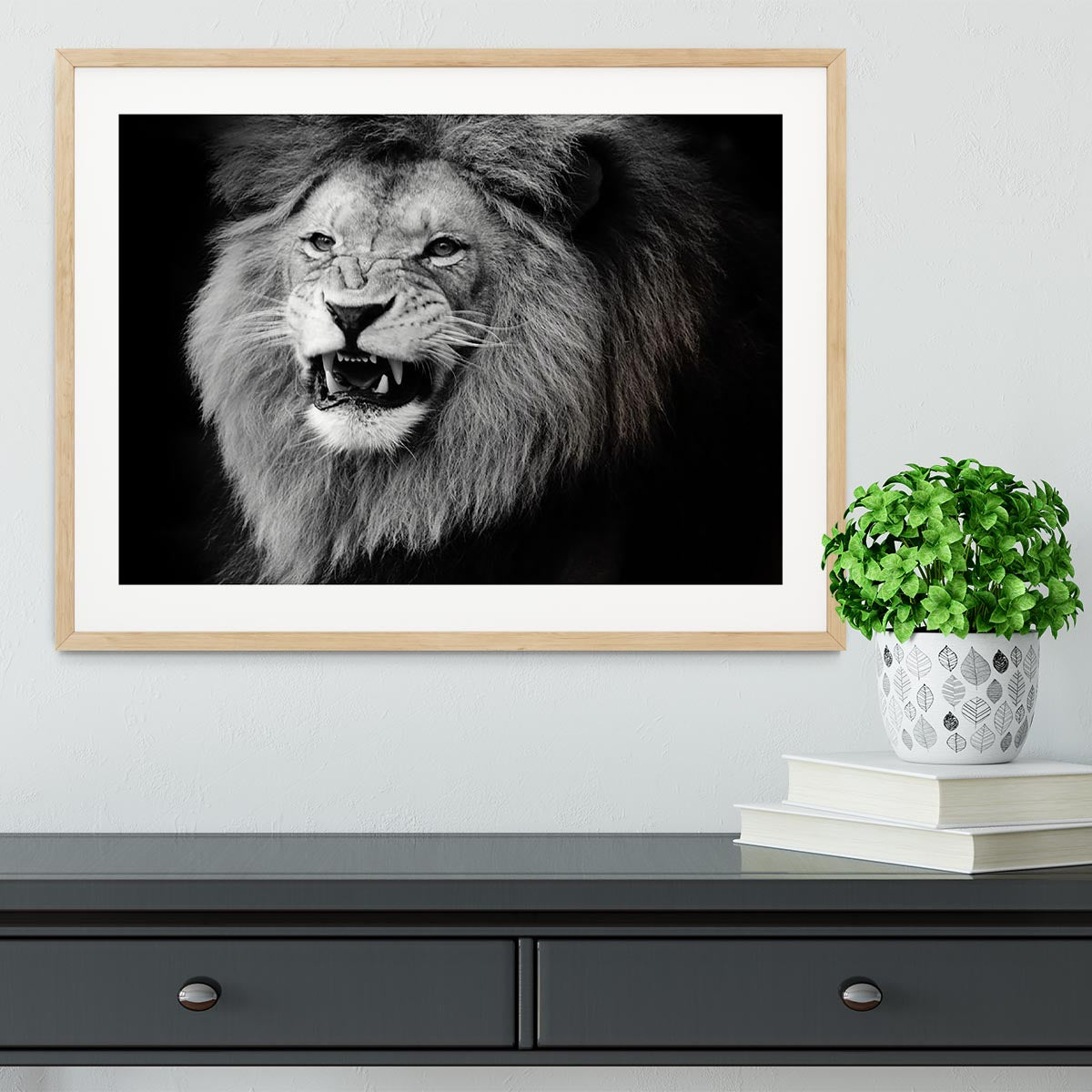 Wild lion portrait in black and white. Framed Print - Canvas Art Rocks - 3