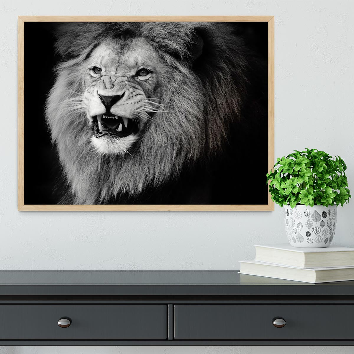 Wild lion portrait in black and white. Framed Print - Canvas Art Rocks - 4