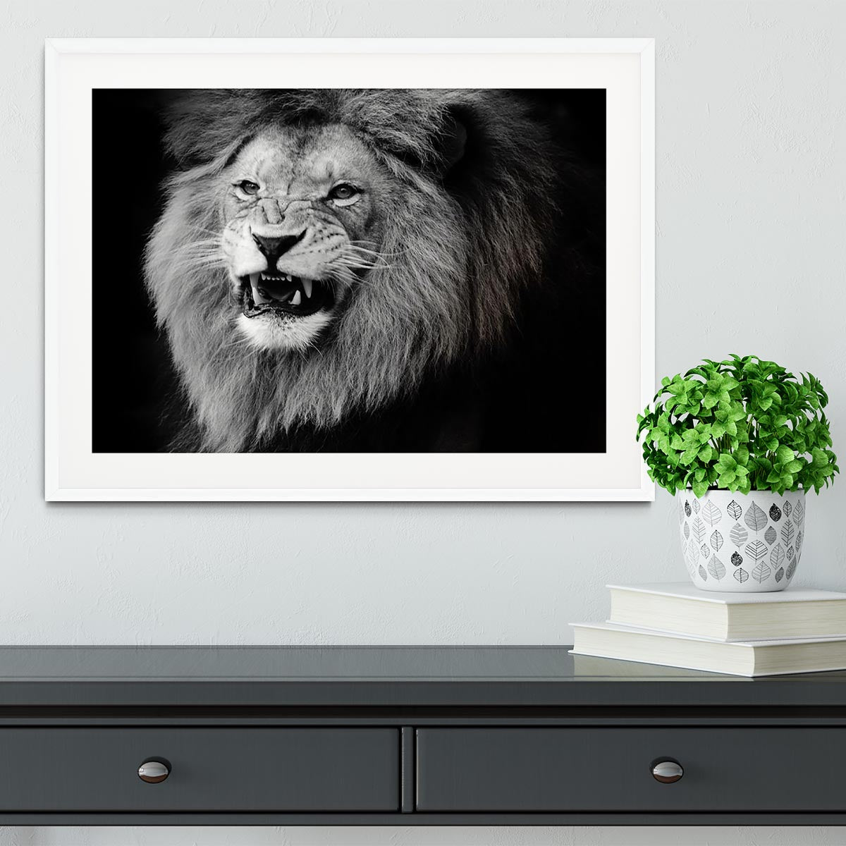 Wild lion portrait in black and white. Framed Print - Canvas Art Rocks - 5