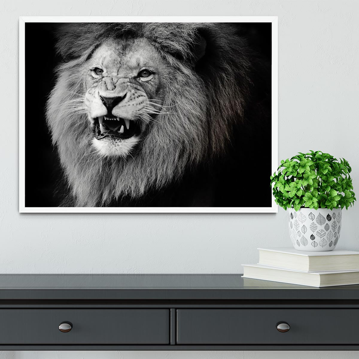 Wild lion portrait in black and white. Framed Print - Canvas Art Rocks -6