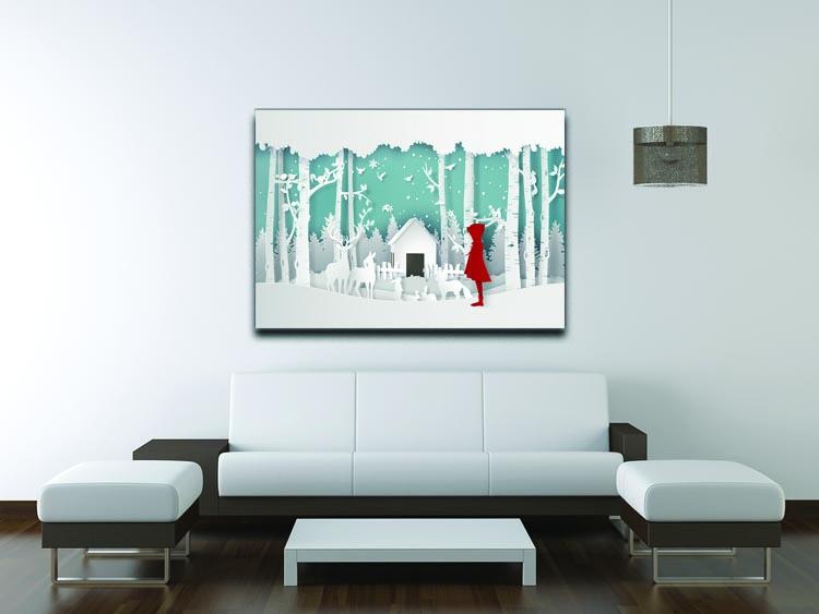 Winter Scene Girl In Red Coat Canvas Print or Poster - Canvas Art Rocks - 4