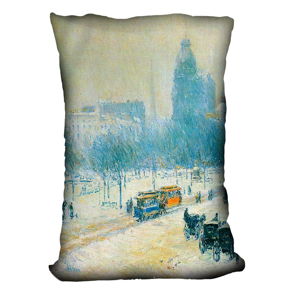 Winter in Union Square by Hassam Cushion - Canvas Art Rocks - 4