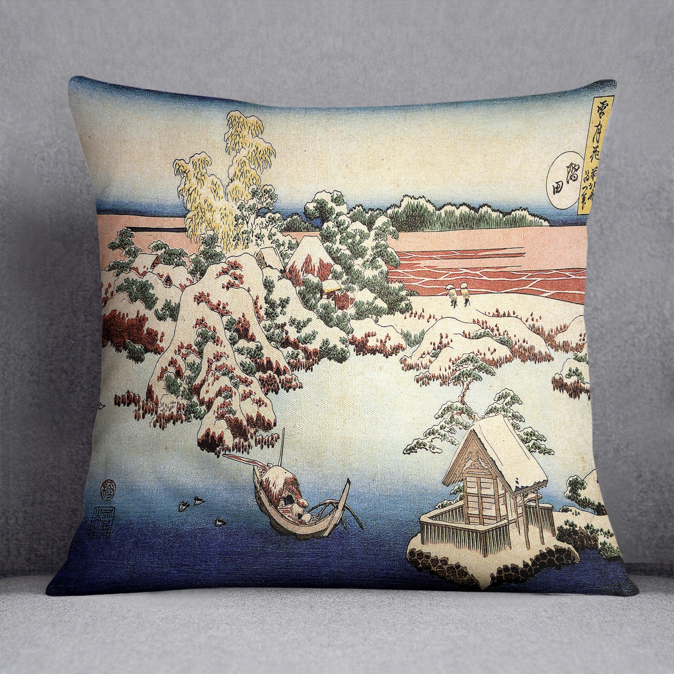Winter landscape of Suda by Hokusai Cushion