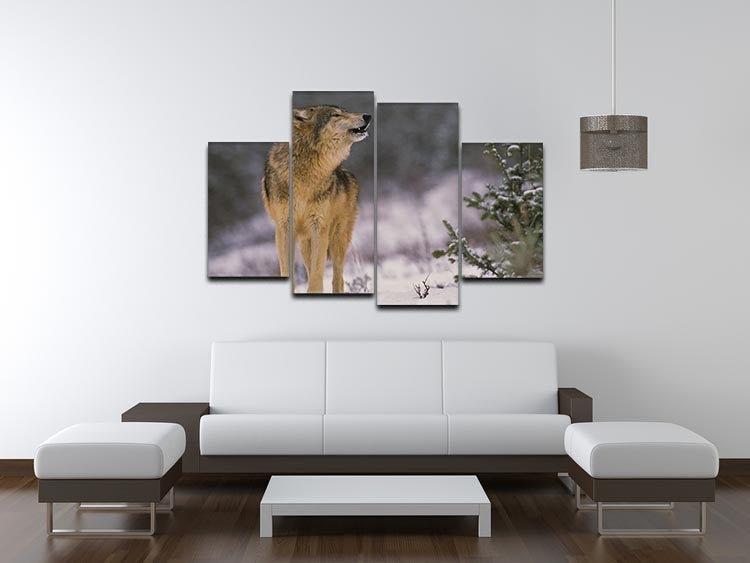 Wolf Howling in Snow 4 Split Panel Canvas - Canvas Art Rocks - 3