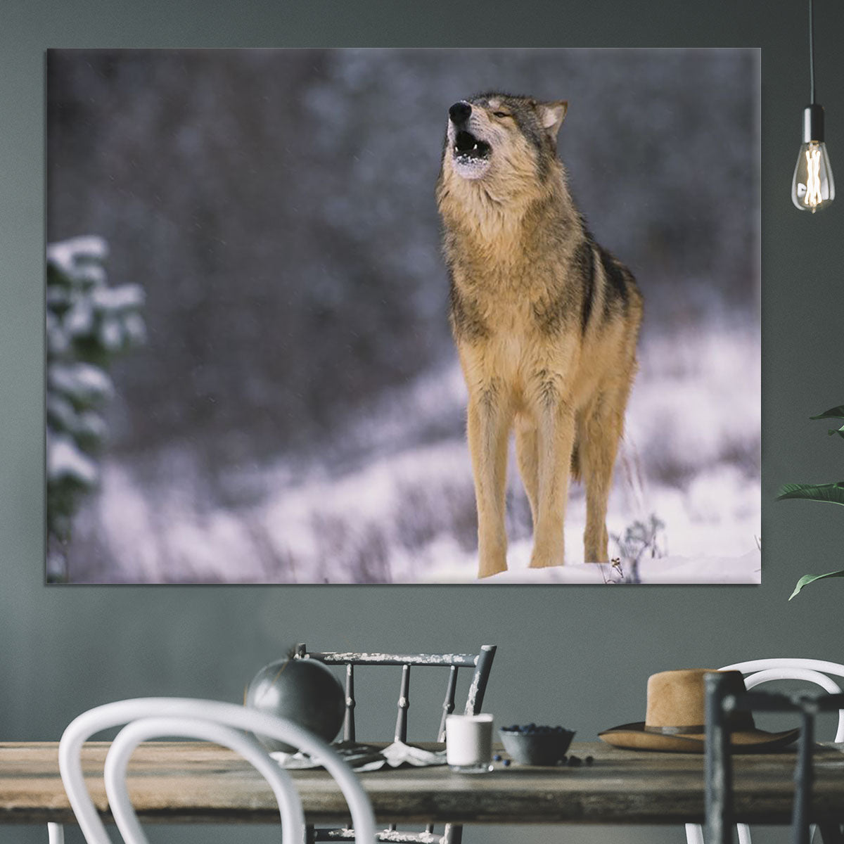 Wolf Howling in White Snow Canvas Print or Poster - Canvas Art Rocks - 3
