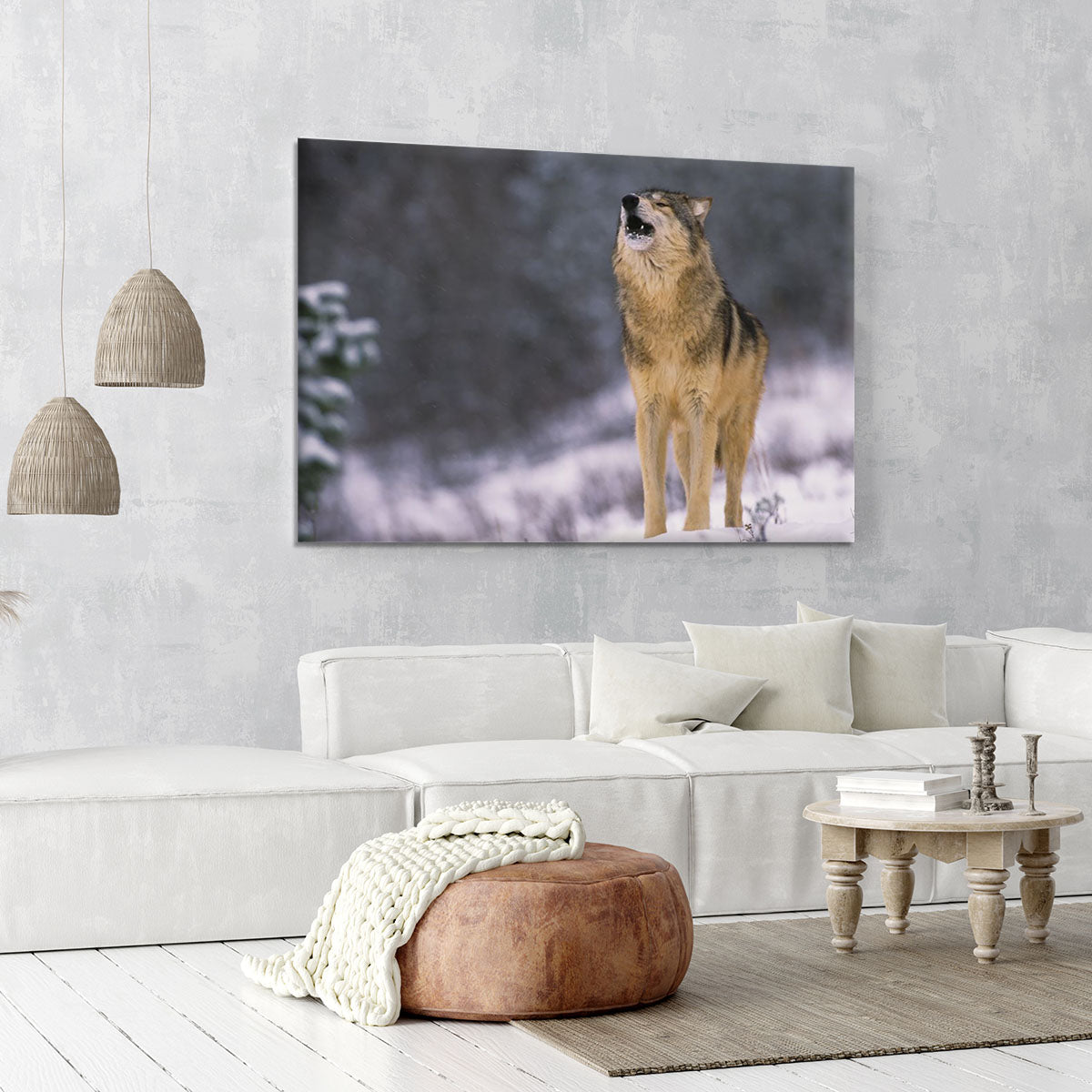 Wolf Howling in White Snow Canvas Print or Poster - Canvas Art Rocks - 6