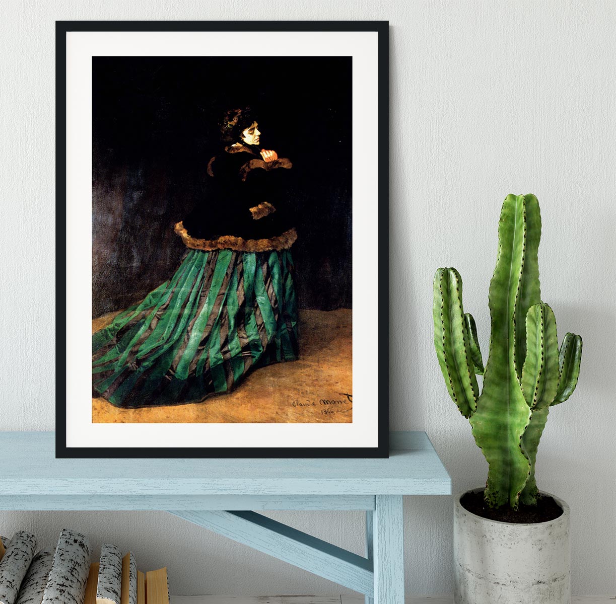 Woman In A Green Dress by Monet Framed Print - Canvas Art Rocks - 1