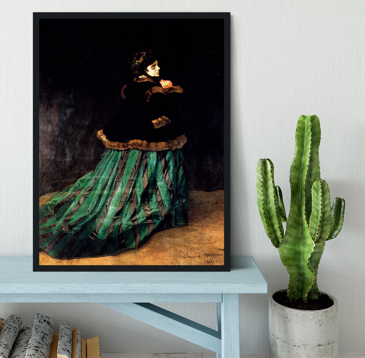 Woman In A Green Dress by Monet Framed Print - Canvas Art Rocks - 2