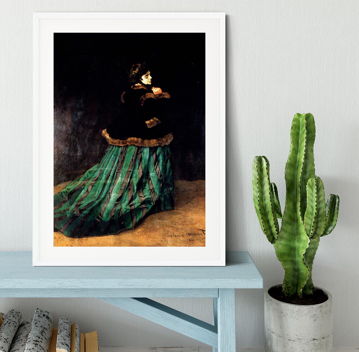 Woman In A Green Dress by Monet Framed Print - Canvas Art Rocks - 5