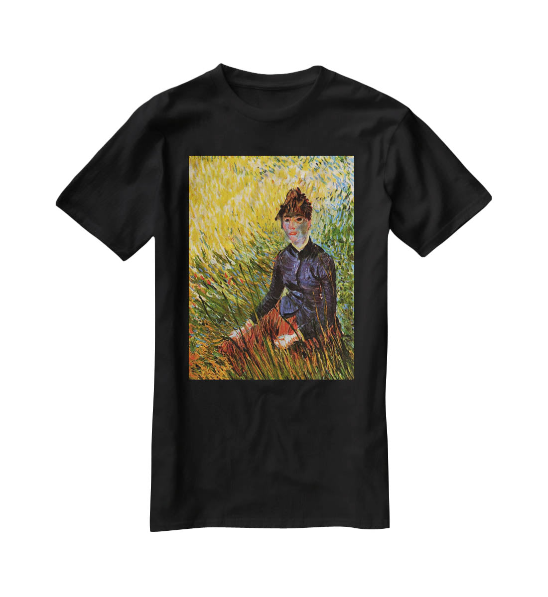 Woman Sitting in the Grass by Van Gogh T-Shirt - Canvas Art Rocks - 1