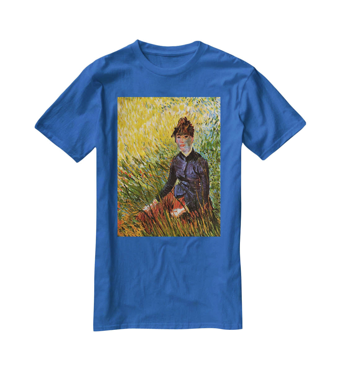 Woman Sitting in the Grass by Van Gogh T-Shirt - Canvas Art Rocks - 2