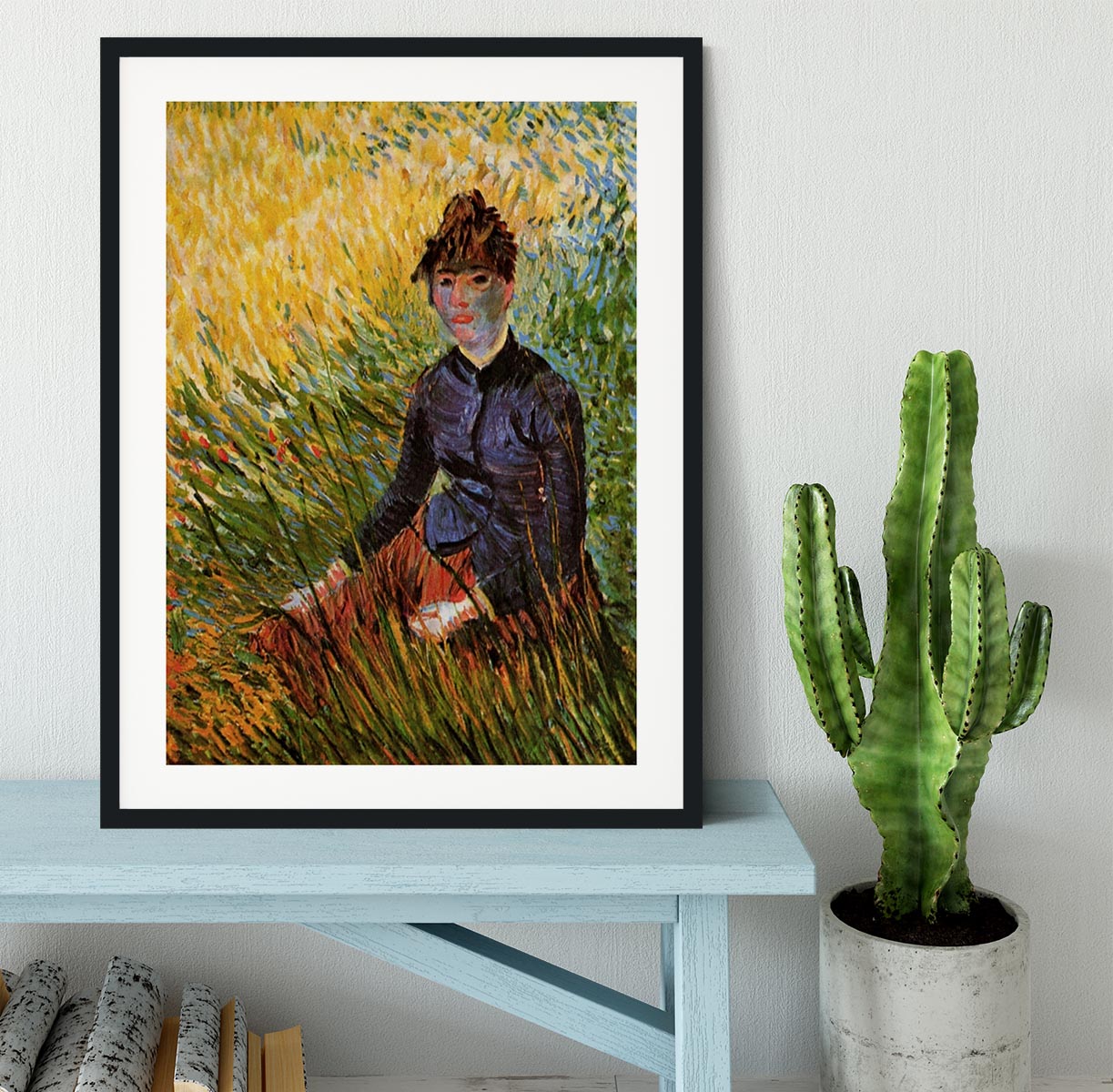 Woman Sitting in the Grass by Van Gogh Framed Print - Canvas Art Rocks - 1