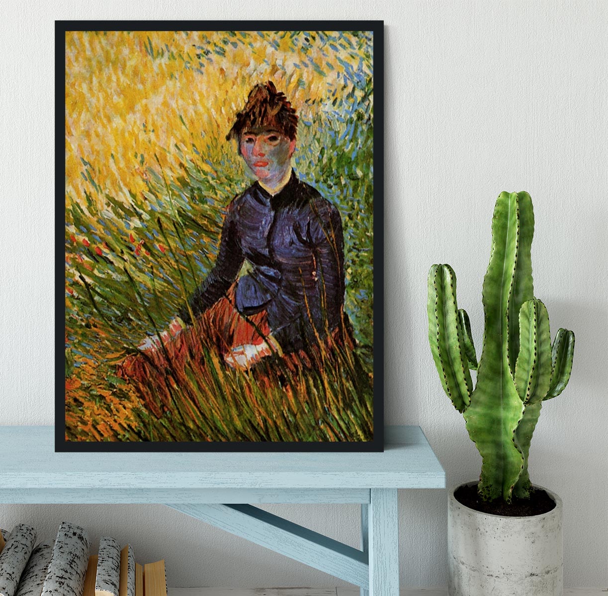 Woman Sitting in the Grass by Van Gogh Framed Print - Canvas Art Rocks - 2