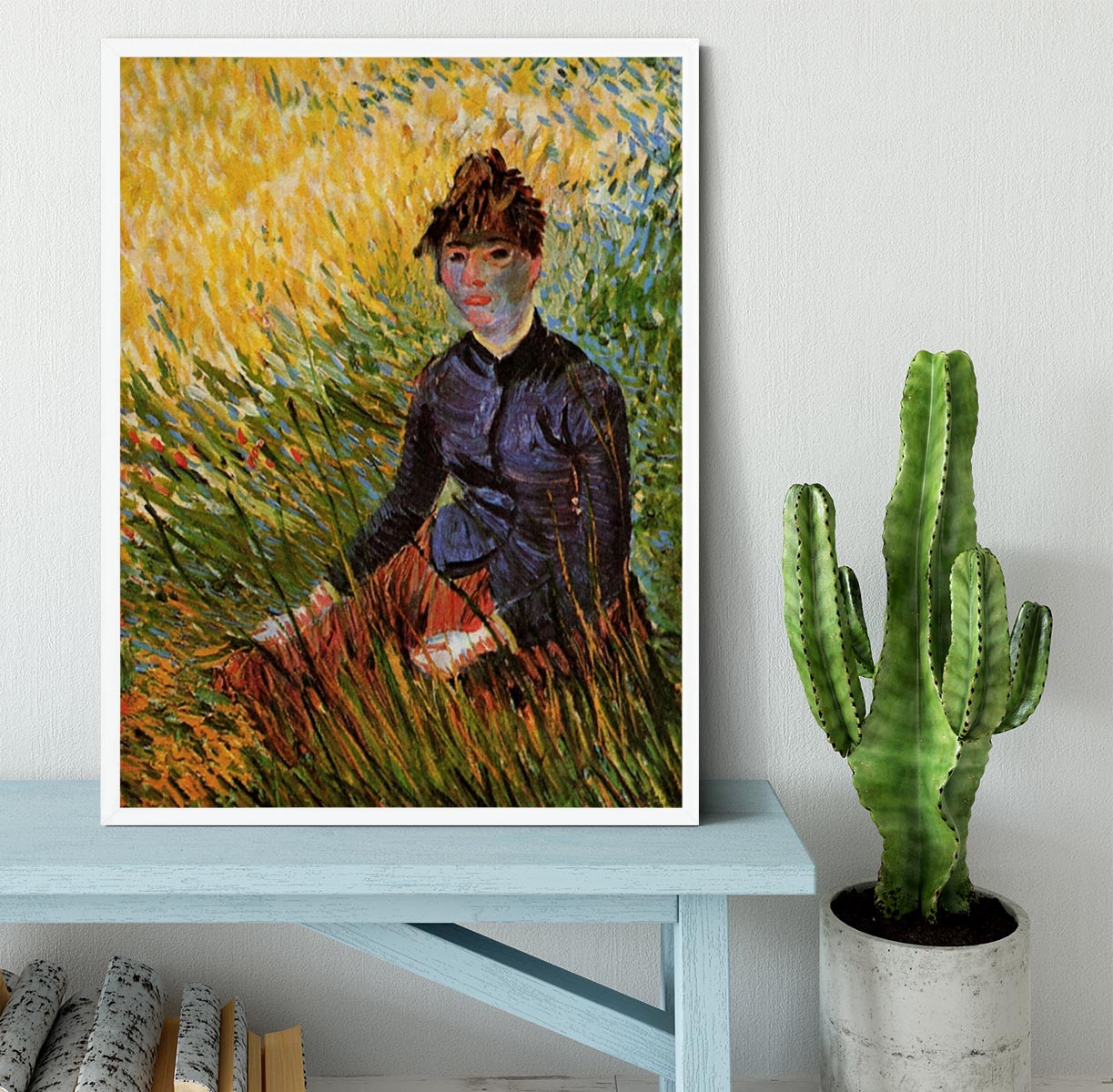 Woman Sitting in the Grass by Van Gogh Framed Print - Canvas Art Rocks -6