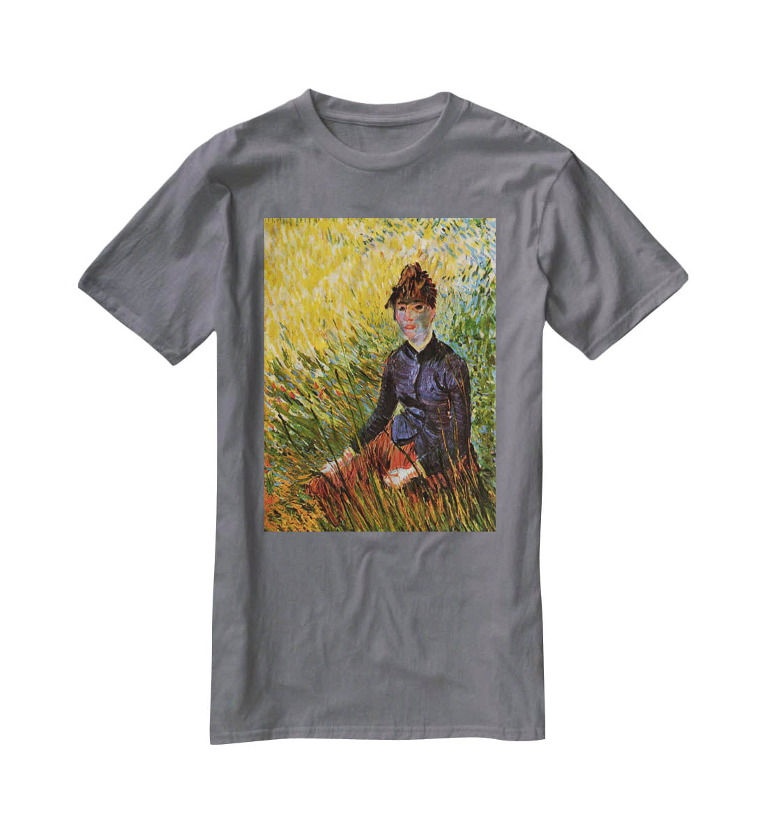 Woman Sitting in the Grass by Van Gogh T-Shirt - Canvas Art Rocks - 3