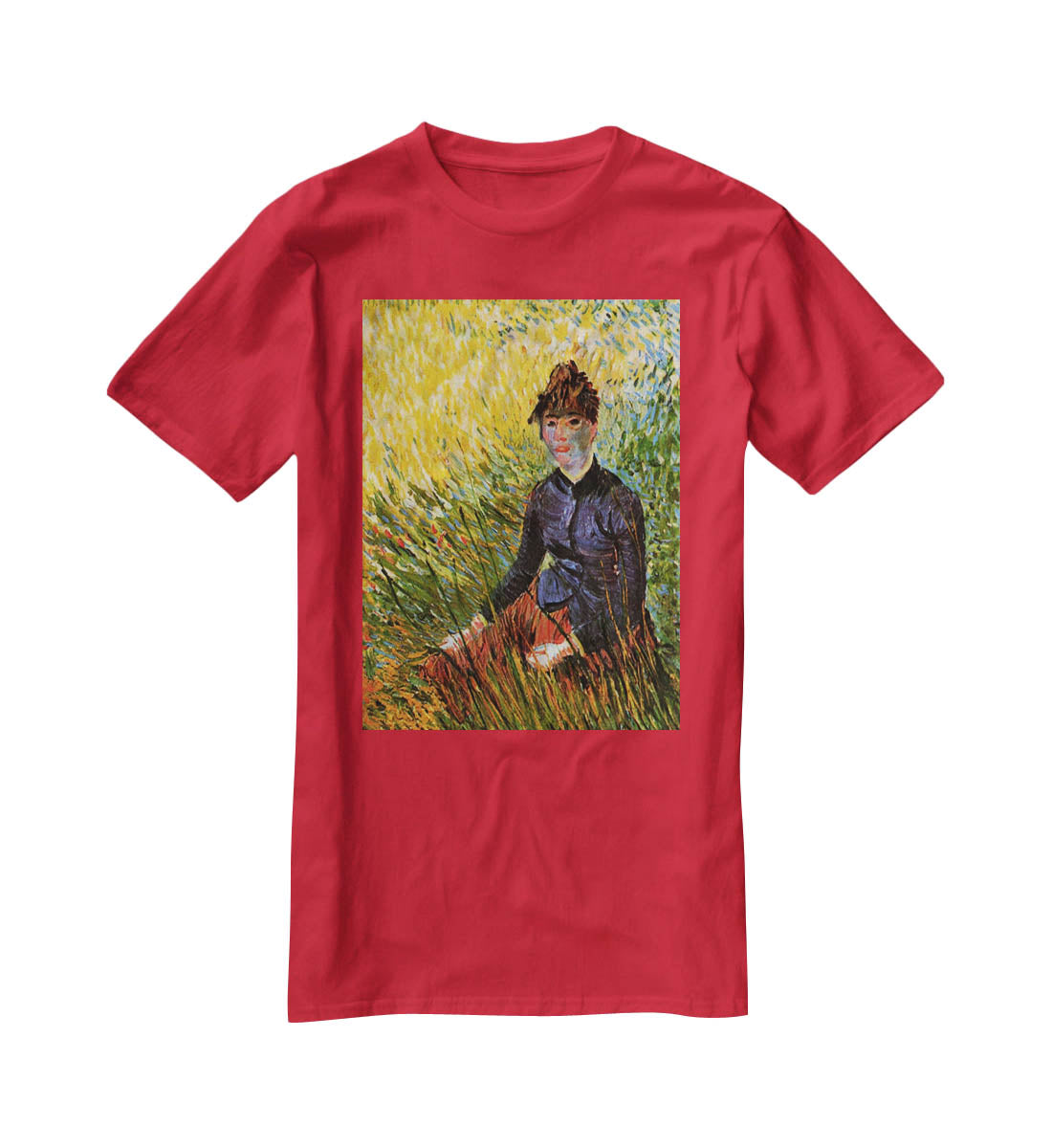 Woman Sitting in the Grass by Van Gogh T-Shirt - Canvas Art Rocks - 4