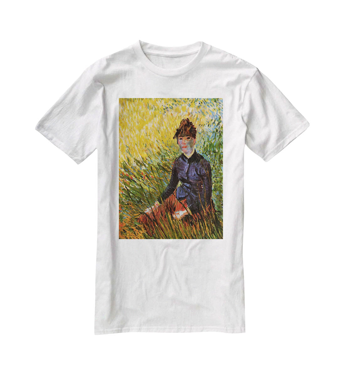 Woman Sitting in the Grass by Van Gogh T-Shirt - Canvas Art Rocks - 5