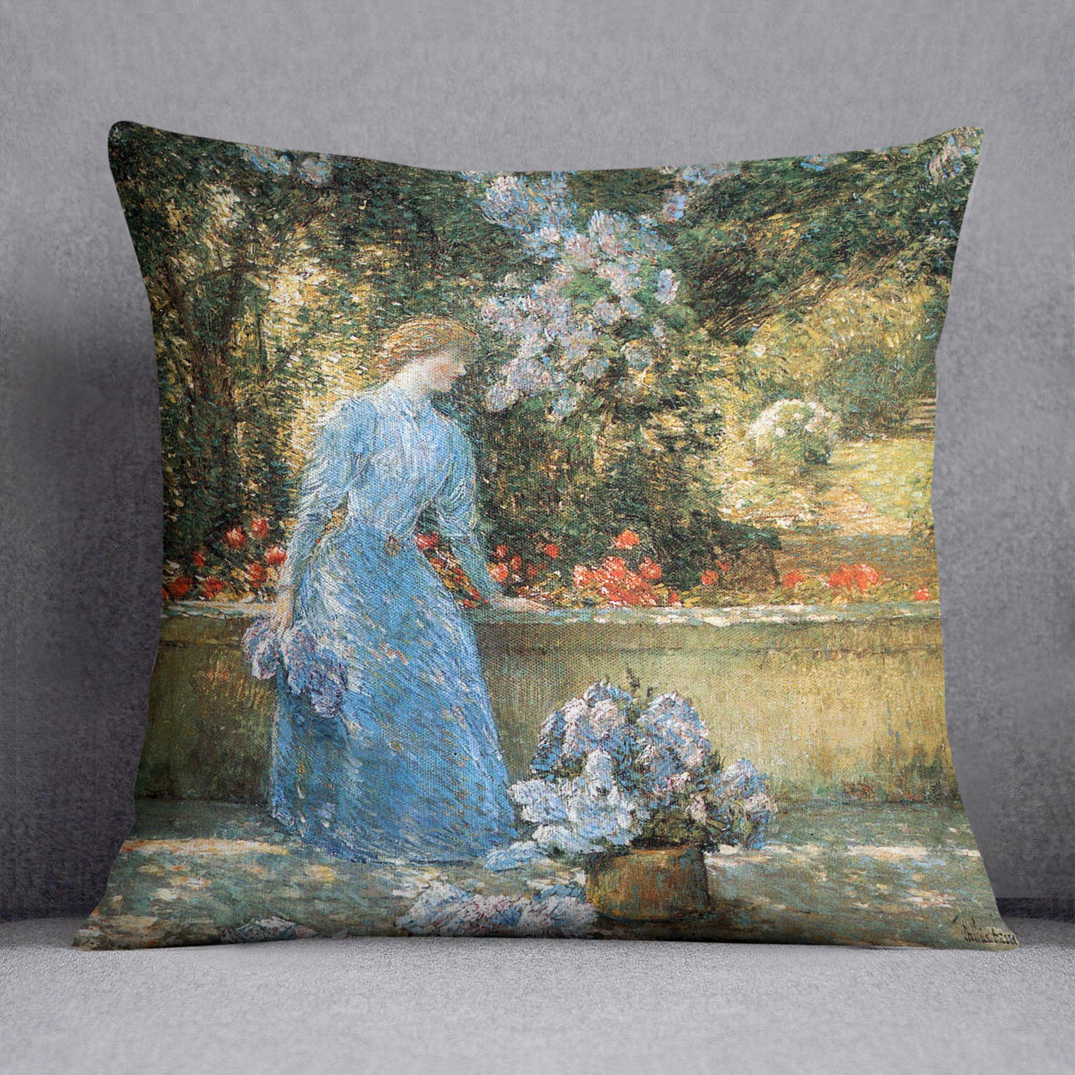 Woman in park by Hassam Cushion - Canvas Art Rocks - 1