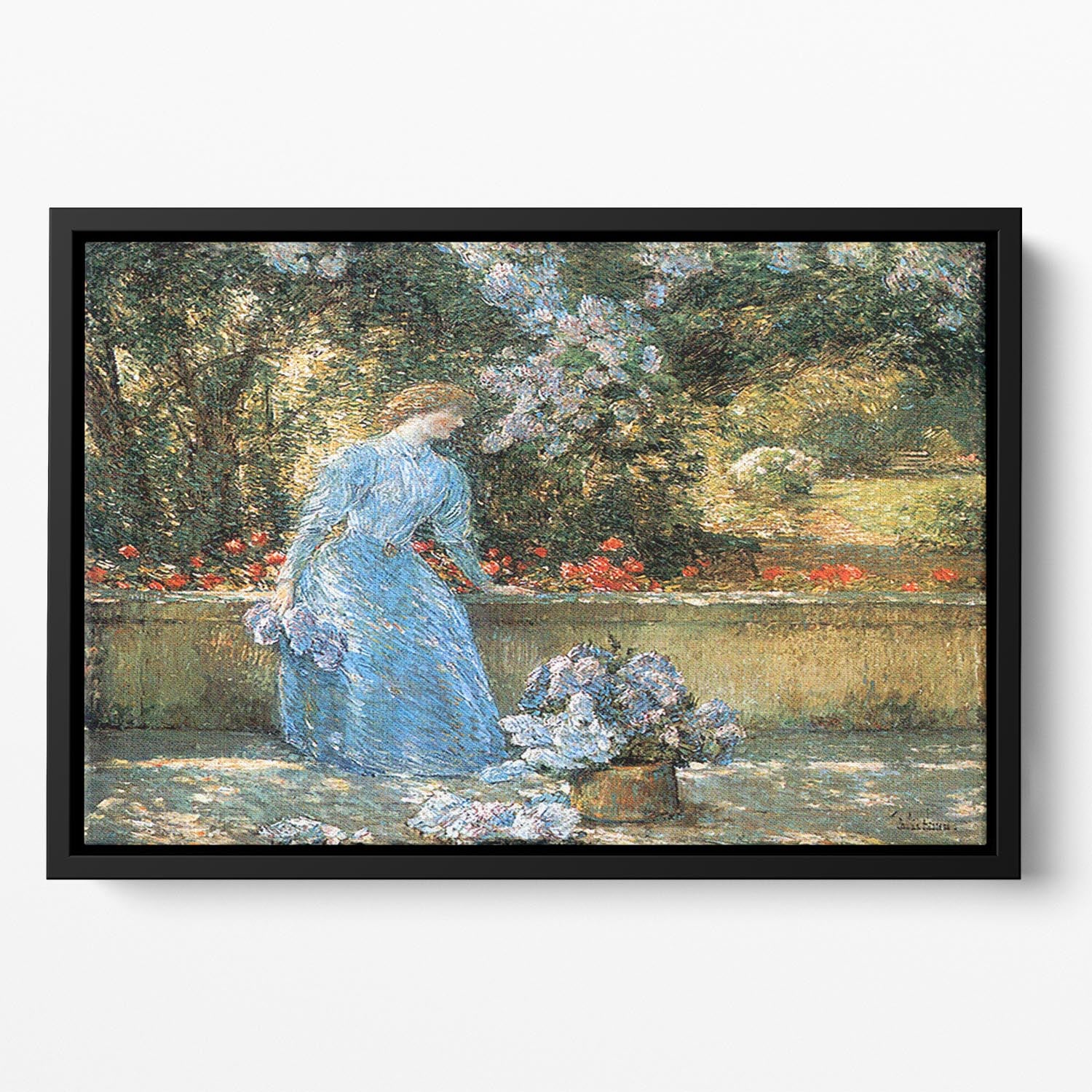 Woman in park by Hassam Floating Framed Canvas - Canvas Art Rocks - 2