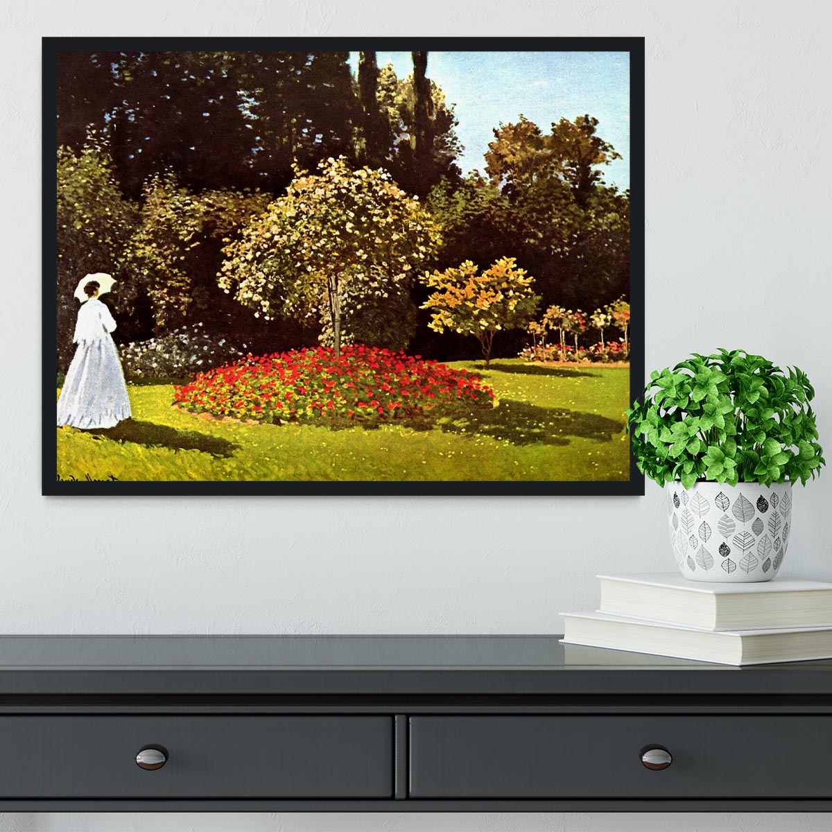 Woman in the garden by Monet Framed Print - Canvas Art Rocks - 2
