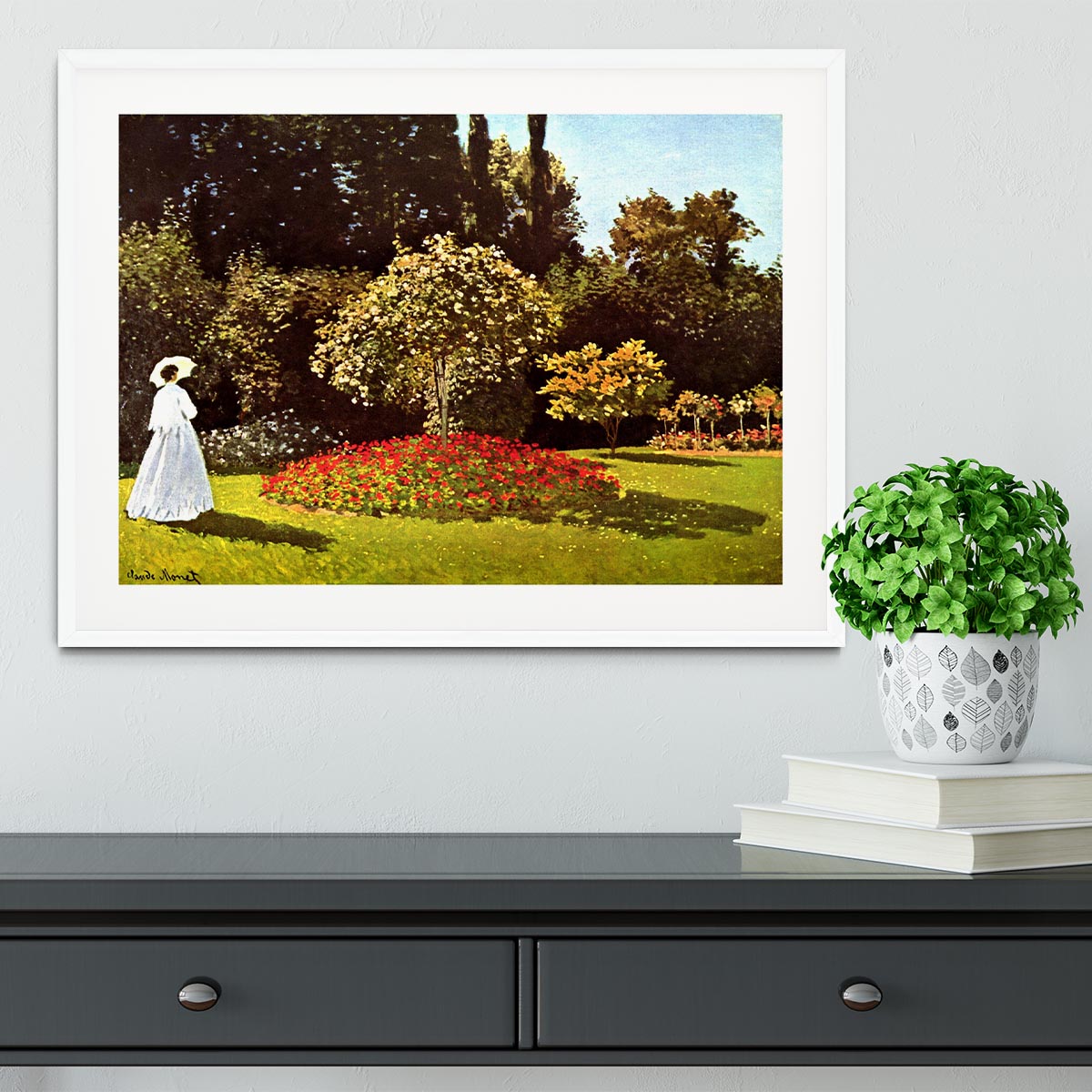Woman in the garden by Monet Framed Print - Canvas Art Rocks - 5