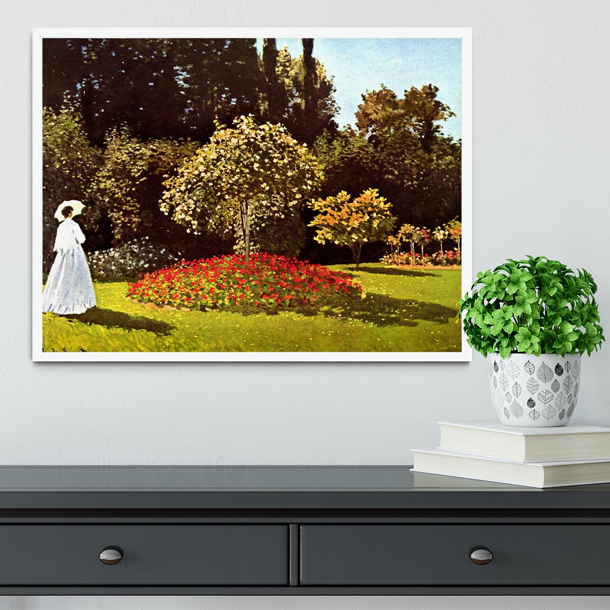 Woman in the garden by Monet Framed Print - Canvas Art Rocks -6